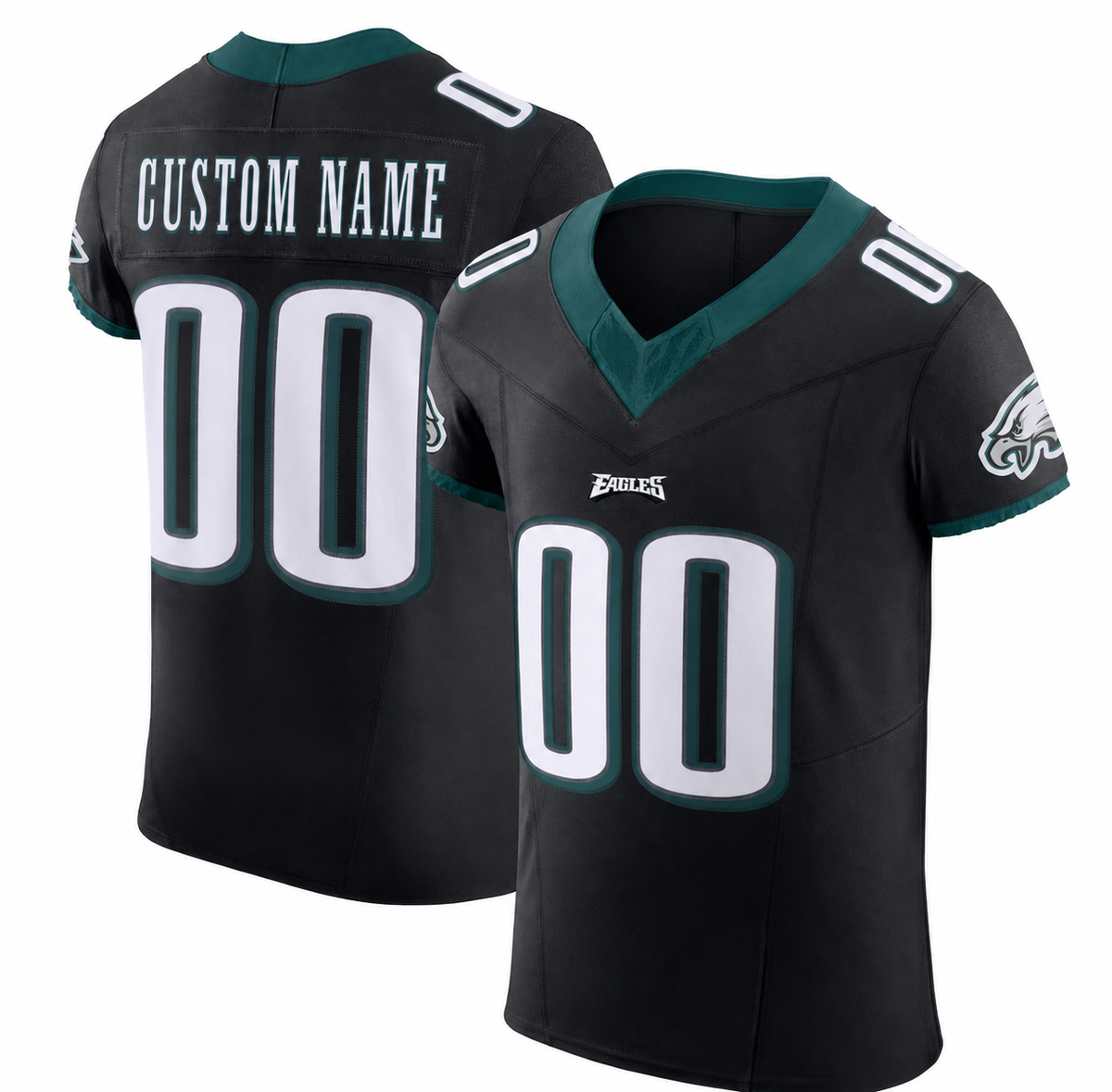 PHI Black Football Jersey Number 00 Custom Name and Number
