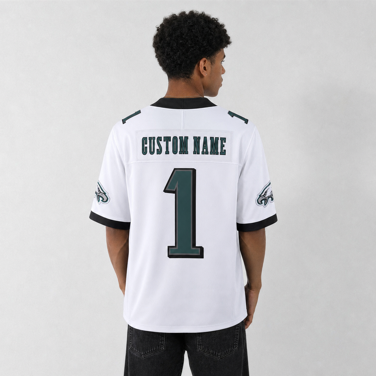 PHI White Football Jersey Number 1 Custom Name and Number