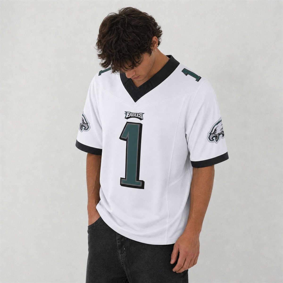 PHI White Football Jersey Number 1 Custom Name and Number