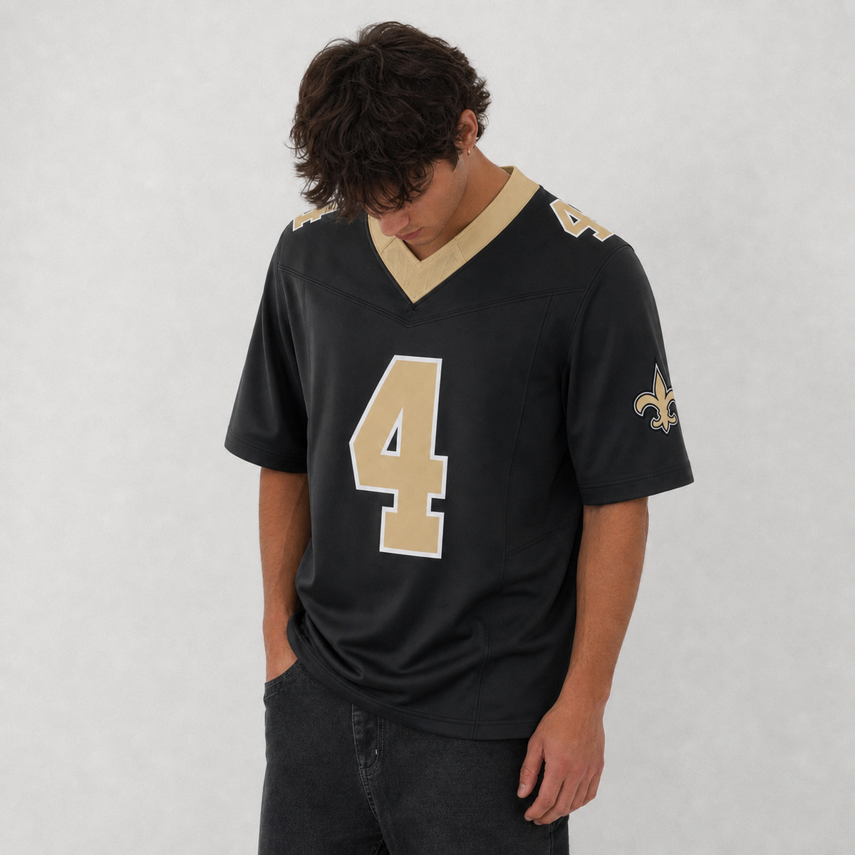 NO Black Football Jersey Number 4 Custom Name and Number