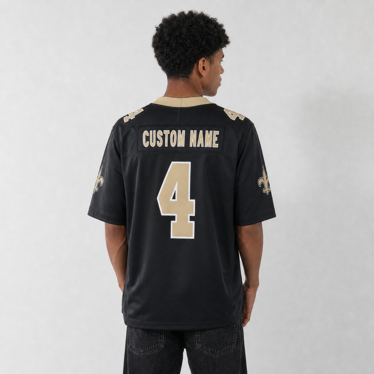 NO Black Football Jersey Number 4 Custom Name and Number