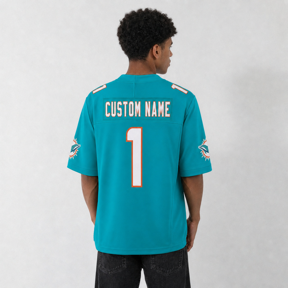 MIA Aqua Football Jersey Number 1 Custom Name and Number