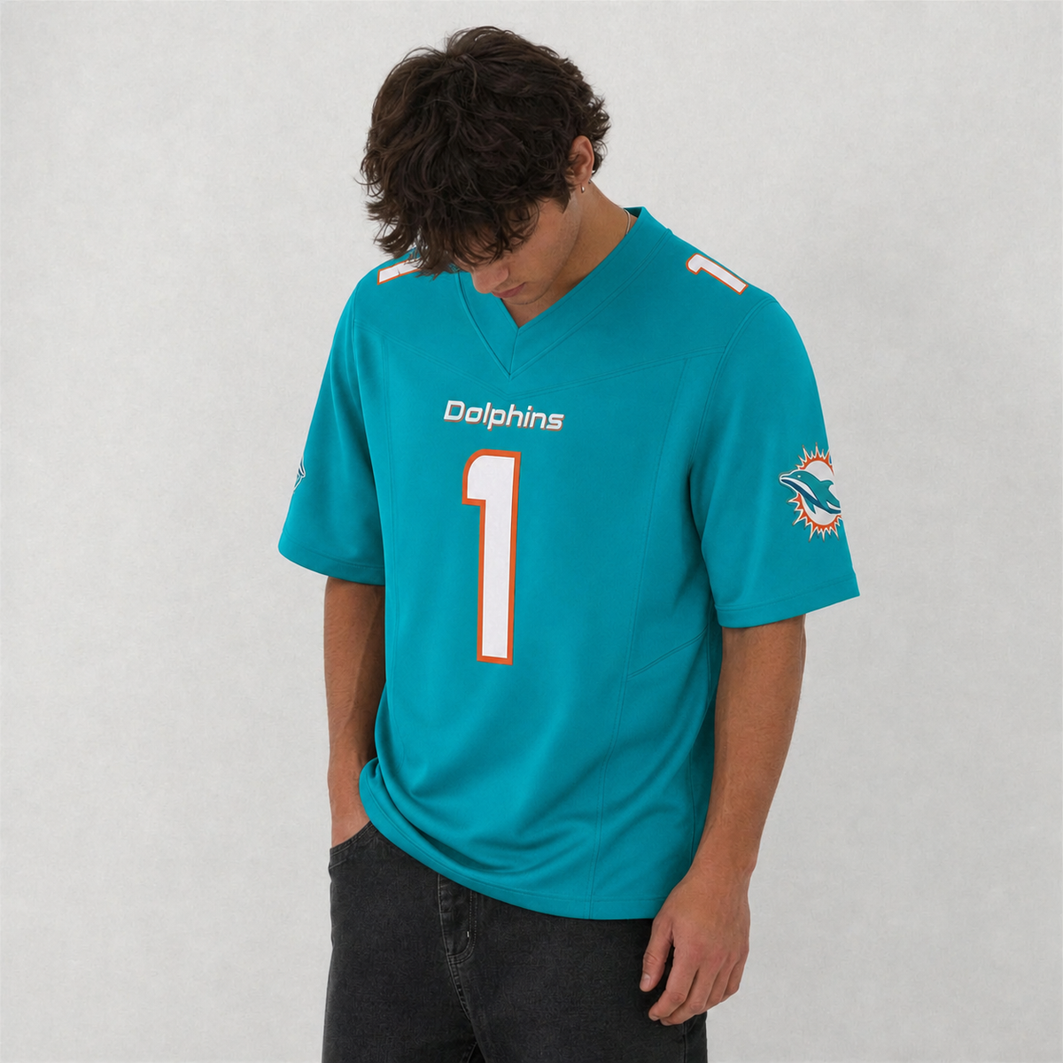 MIA Aqua Football Jersey Number 1 Custom Name and Number