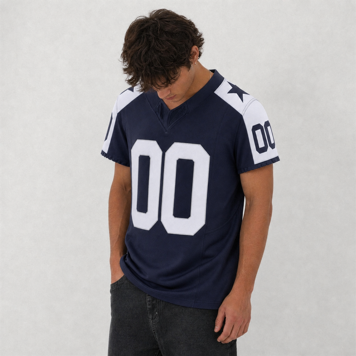 DAL Navy White Football Jersey Number 00 Custom Name and Number