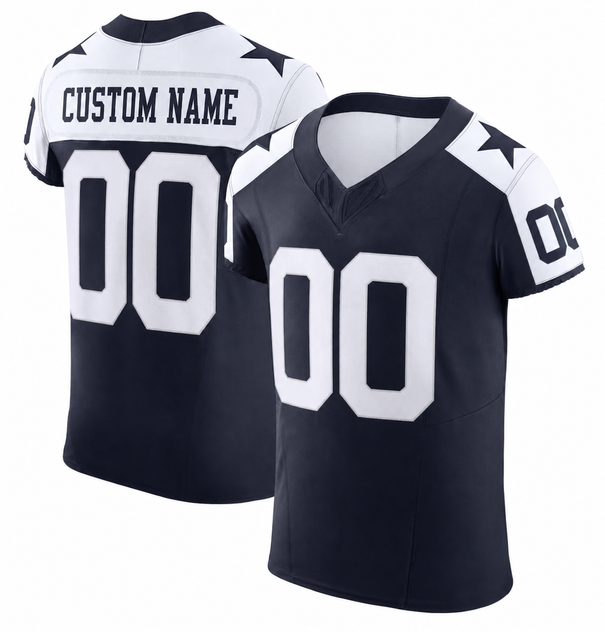 DAL Navy White Football Jersey Number 00 Custom Name and Number