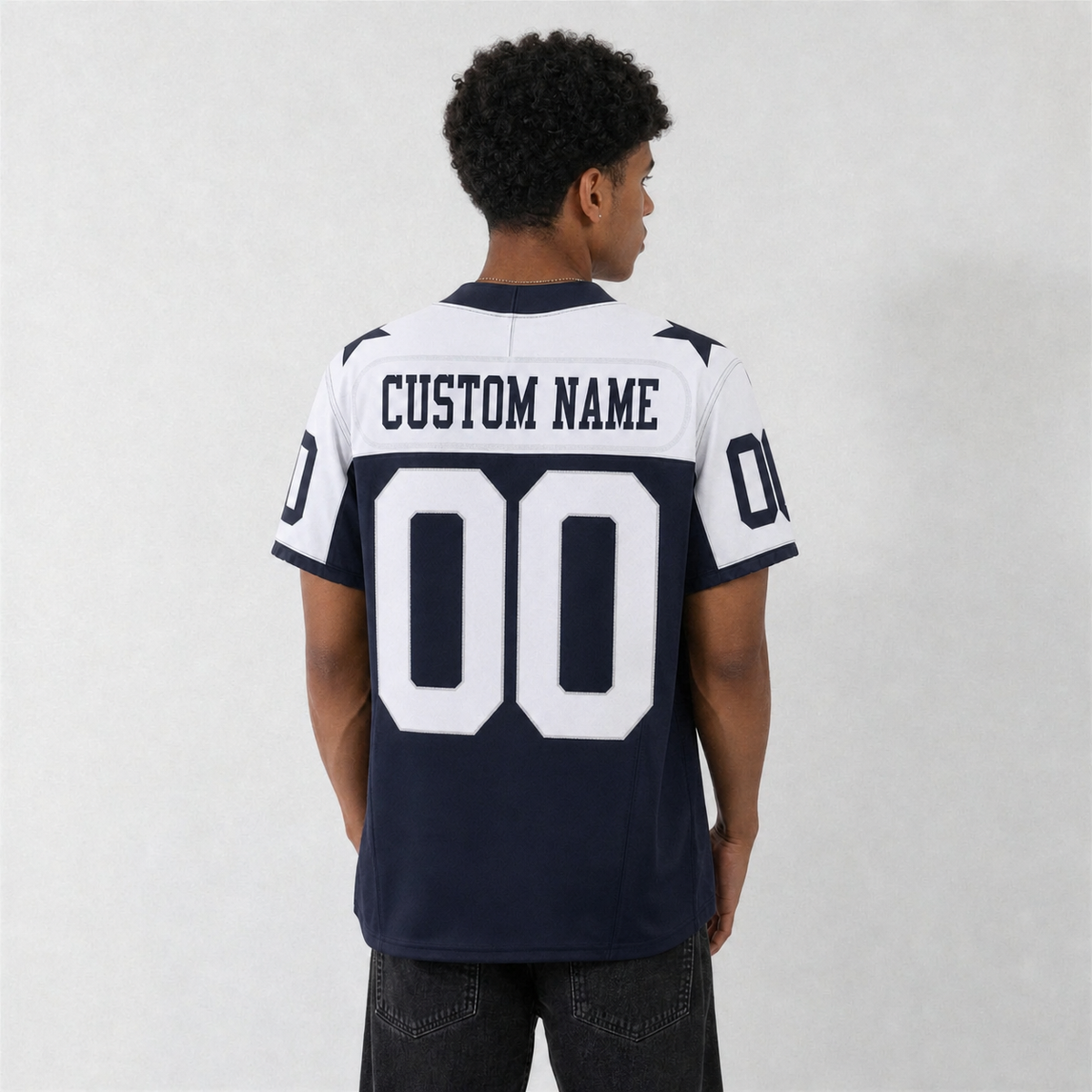 DAL Navy White Football Jersey Number 00 Custom Name and Number