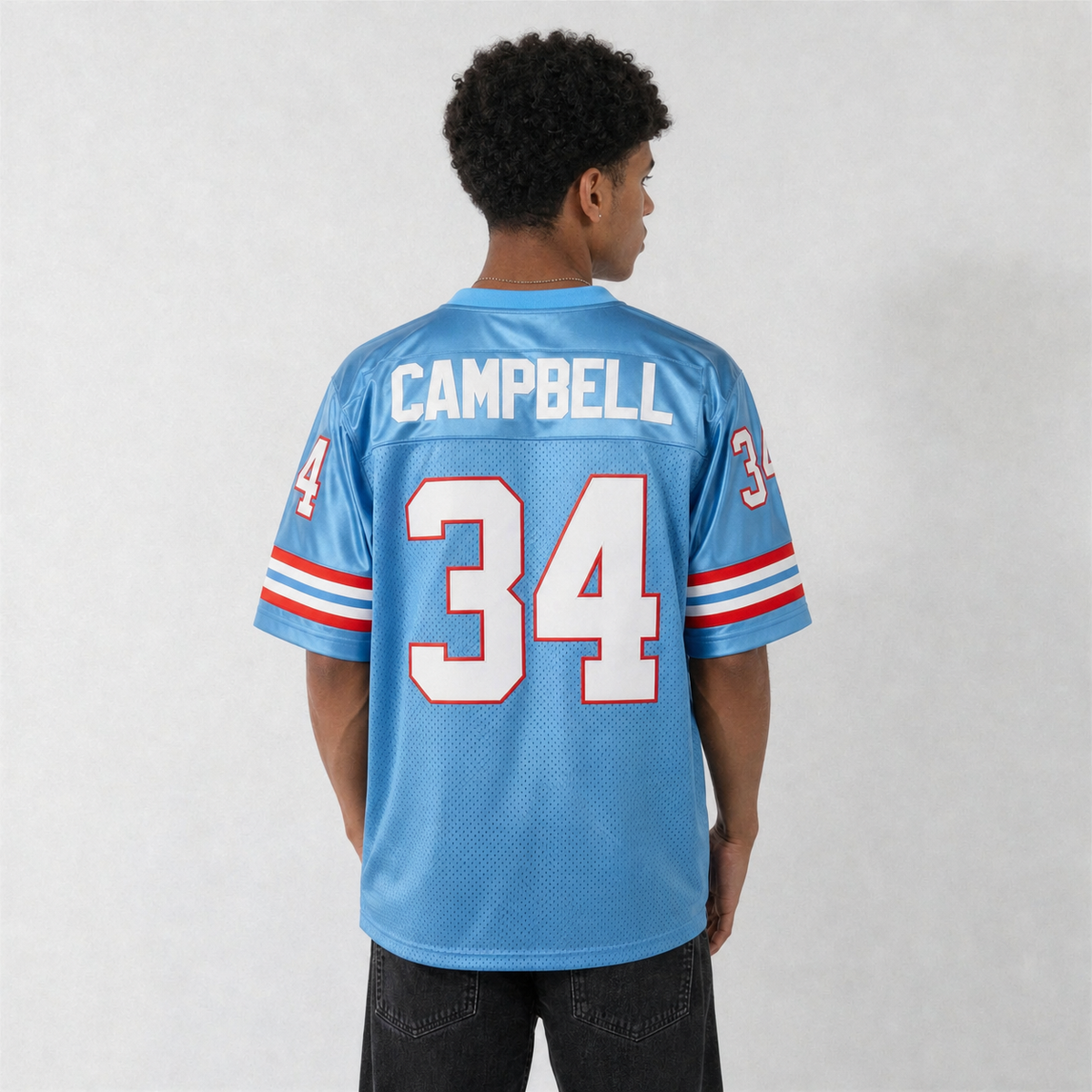 HOU Blue Football Jersey Campbell Number 34 Custom Name and Number