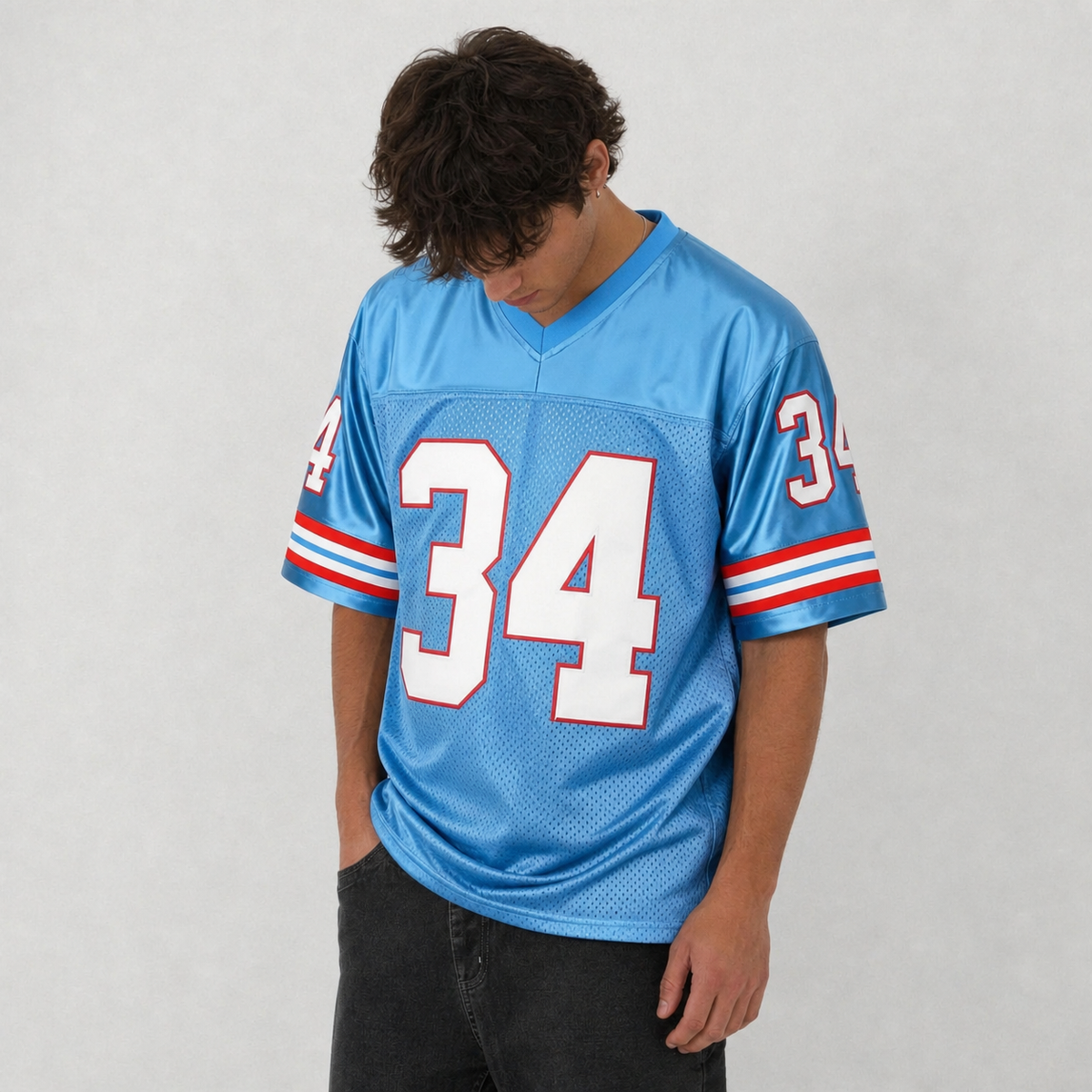 HOU Blue Football Jersey Campbell Number 34 Custom Name and Number