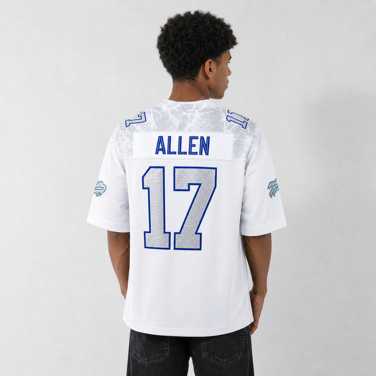 BUF White Football Jersey Allen Number 17 Custom Name and Number