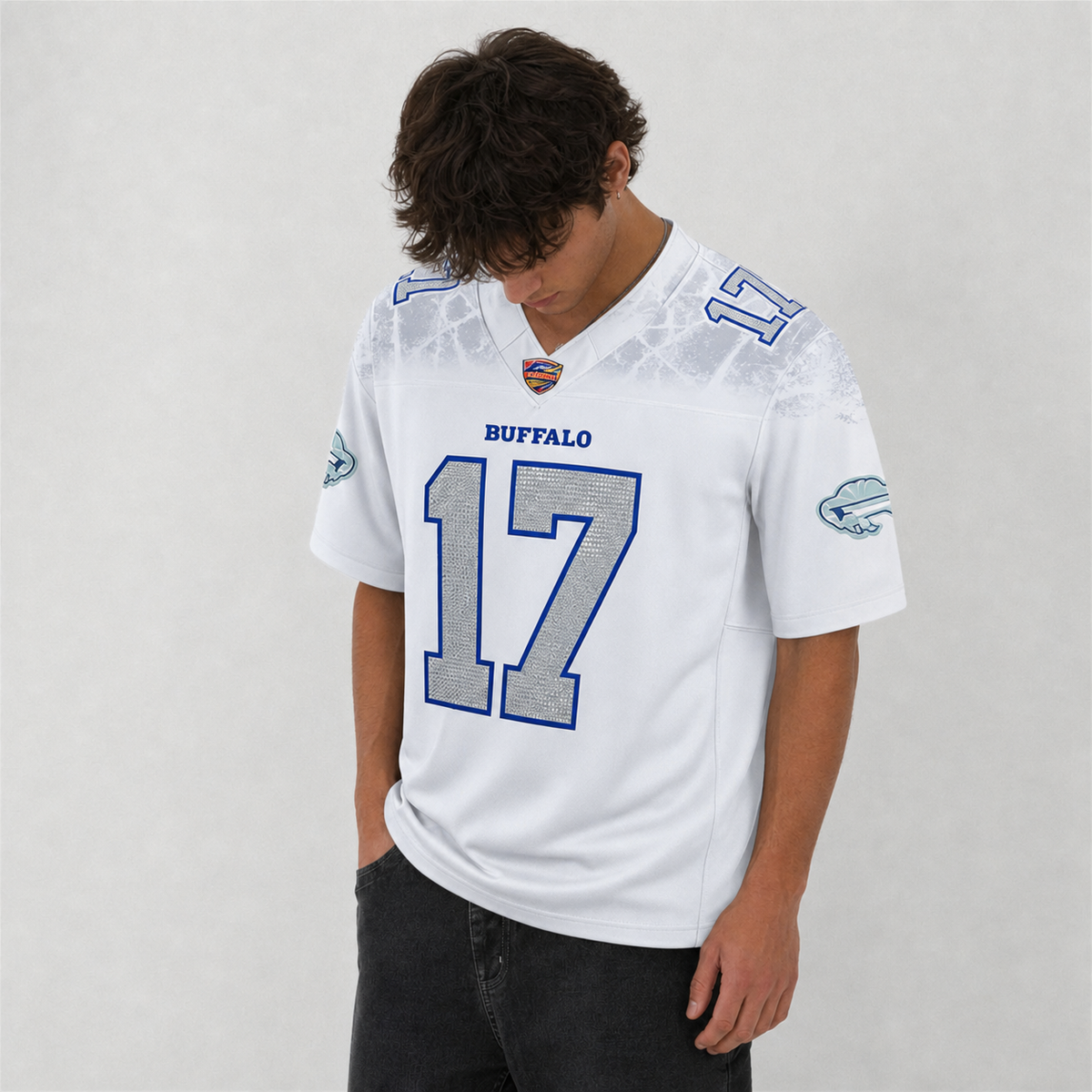 BUF White Football Jersey Allen Number 17 Custom Name and Number