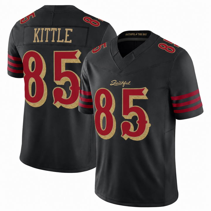 SF Black Football Jersey Kittle Number 85 Faithful Style Custom Name and Number