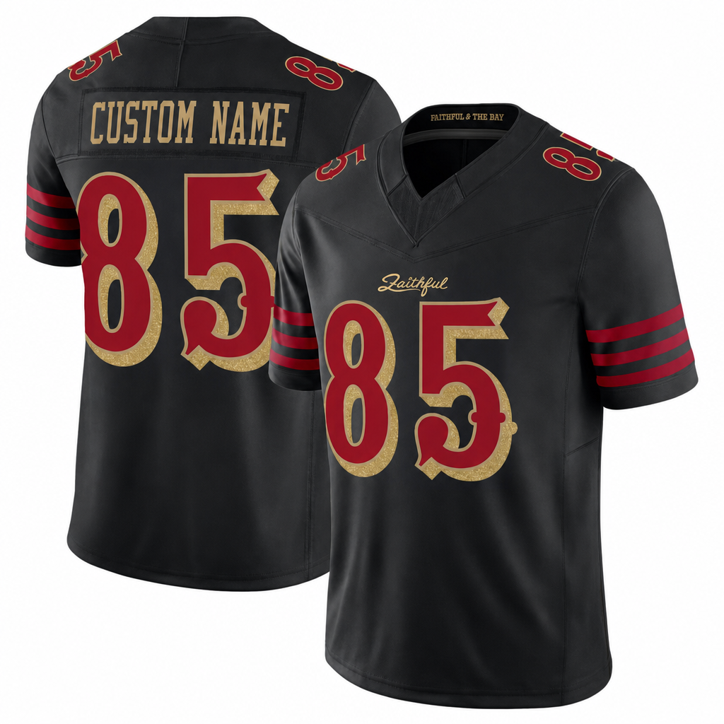 SF Black Football Jersey Kittle Number 85 Faithful Style Custom Name and Number