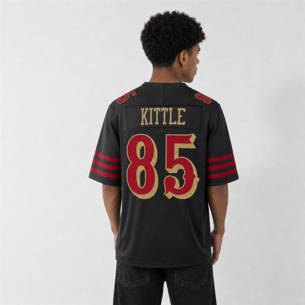 SF Black Football Jersey Kittle Number 85 Faithful Style Custom Name and Number