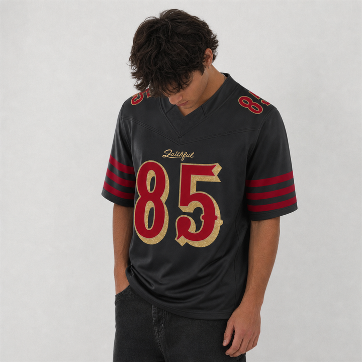 SF Black Football Jersey Kittle Number 85 Faithful Style Custom Name and Number