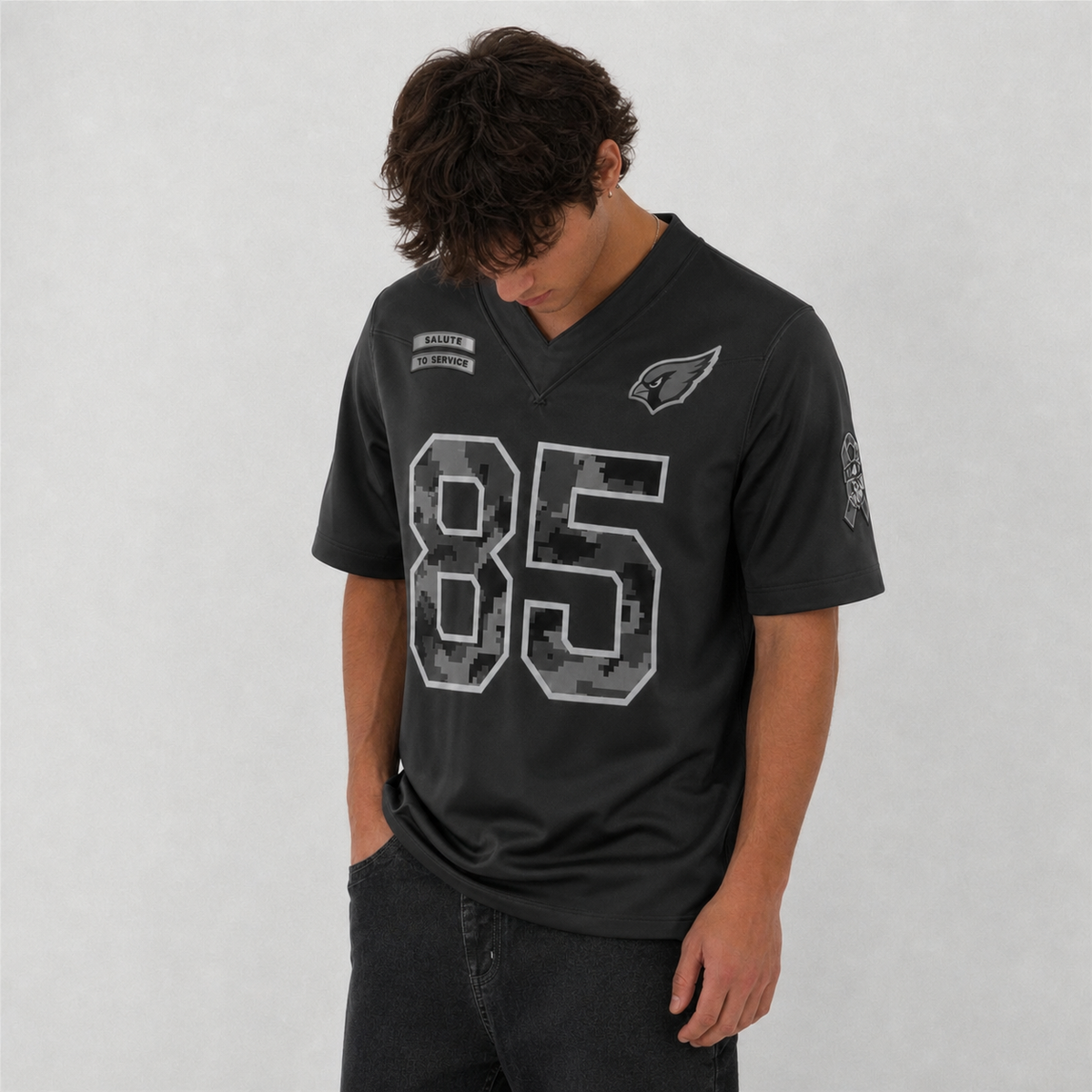 ARI Black Football Jersey McBride Number 85 Salute Style Custom Name and Number