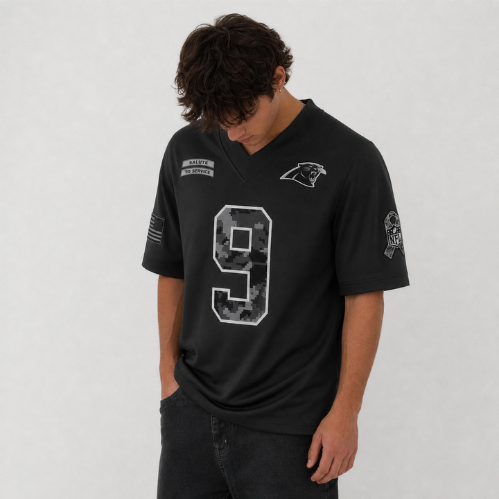 CAR Black Football Jersey Young Number 9 Salute Style Custom Name and Number
