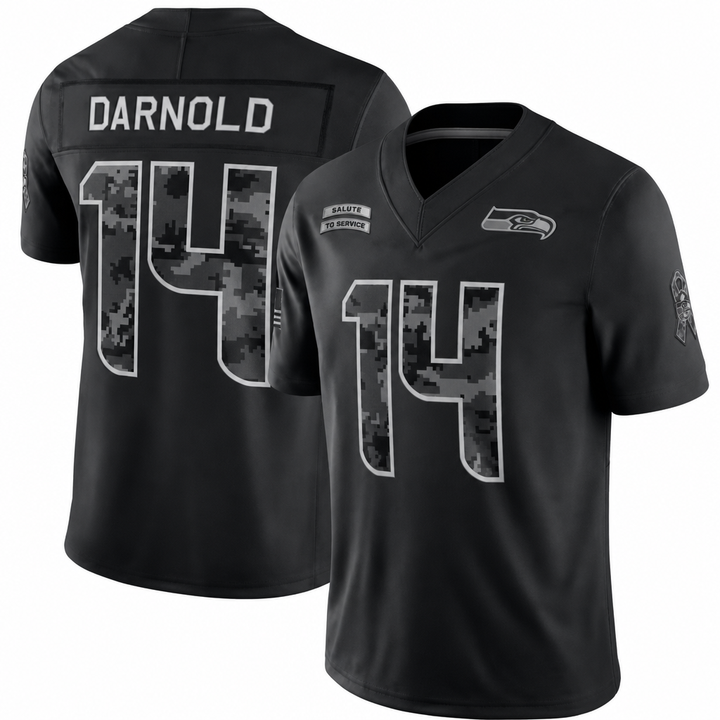 SEA Black Football Jersey Darnold Number 14 Salute Style Custom Name and Number
