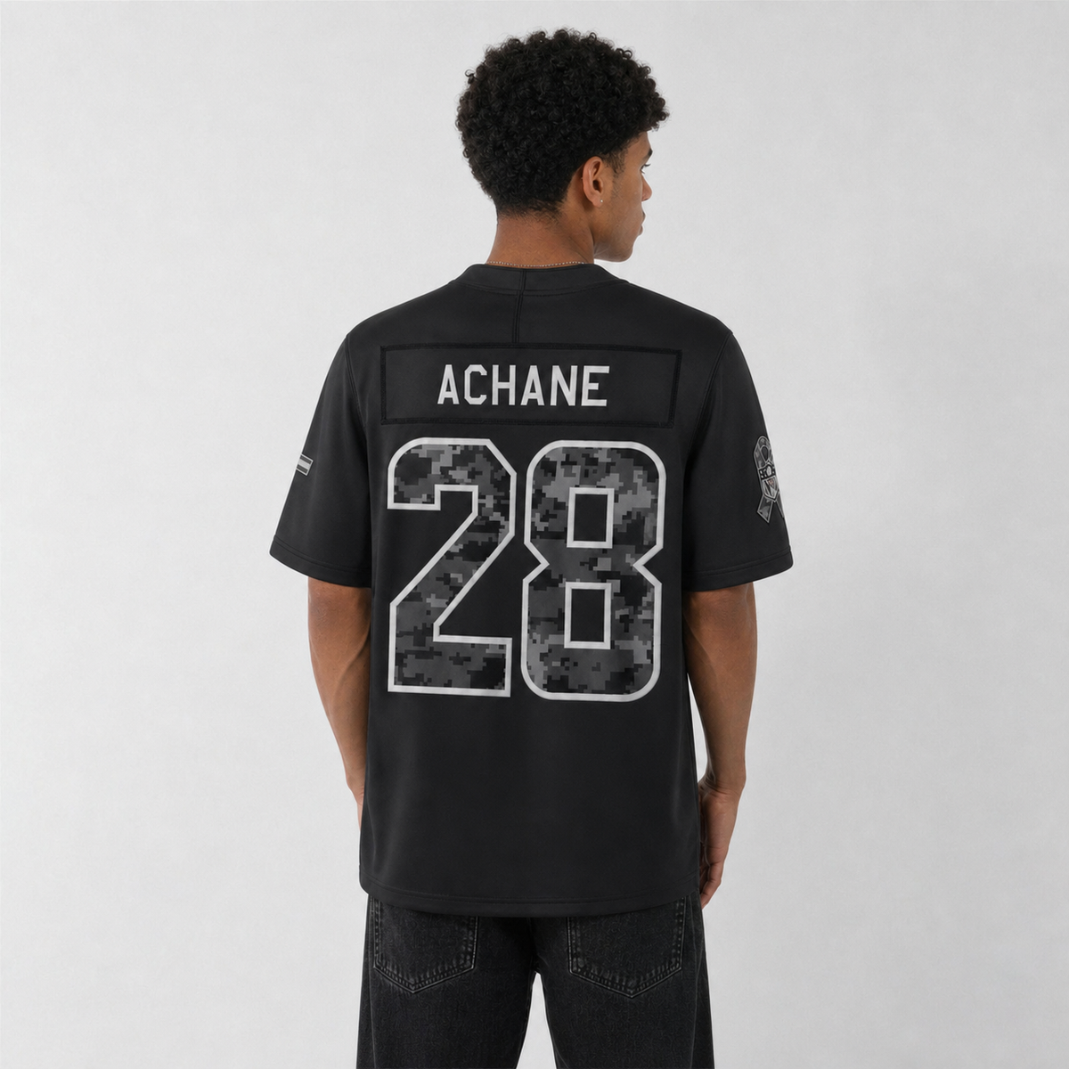 MIA Black Football Jersey Achane Number 28 Salute Style Custom Name and Number