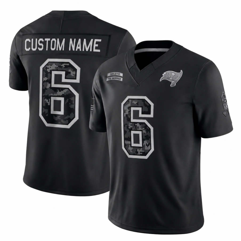 TB Black Football Jersey Mayfield Number 6 Salute Style Custom Name and Number