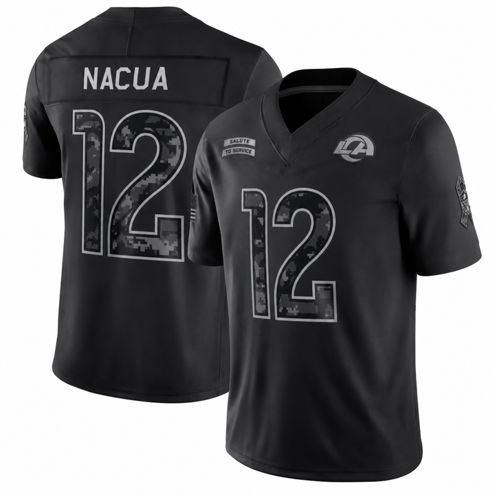 LAR Black Football Jersey Nacua Number 12 Salute Style Custom Name and Number