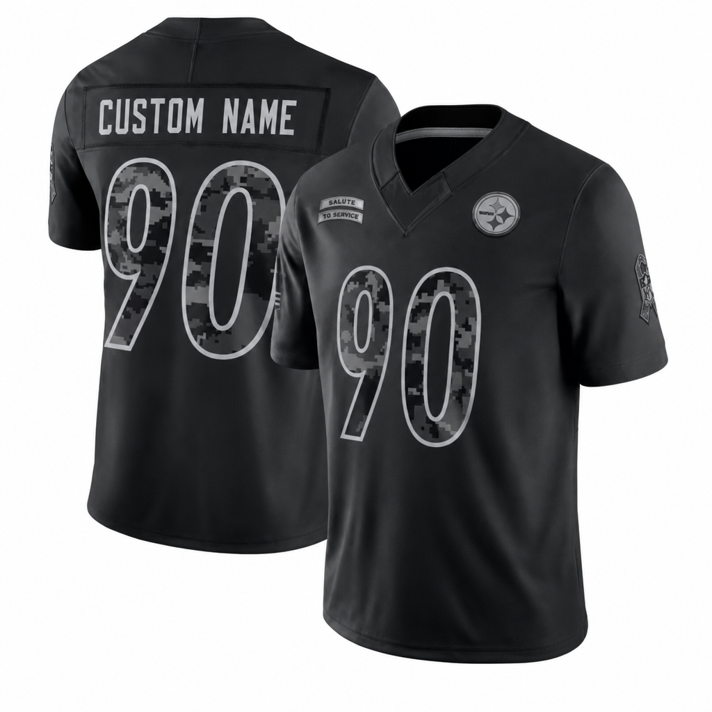 PIT Black Football Jersey Watt Number 90 Salute Style Custom Name and Number