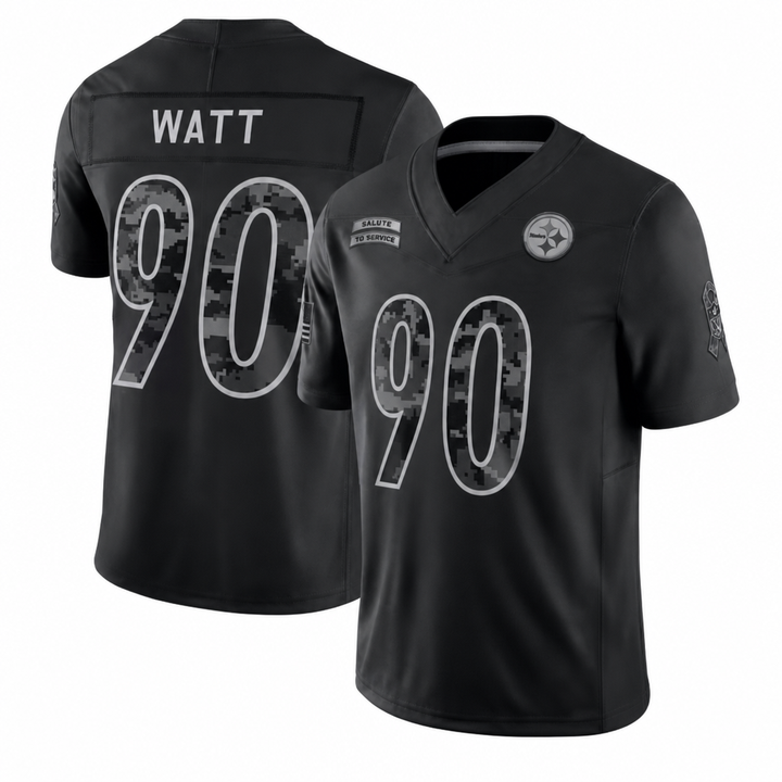 PIT Black Football Jersey Watt Number 90 Salute Style Custom Name and Number