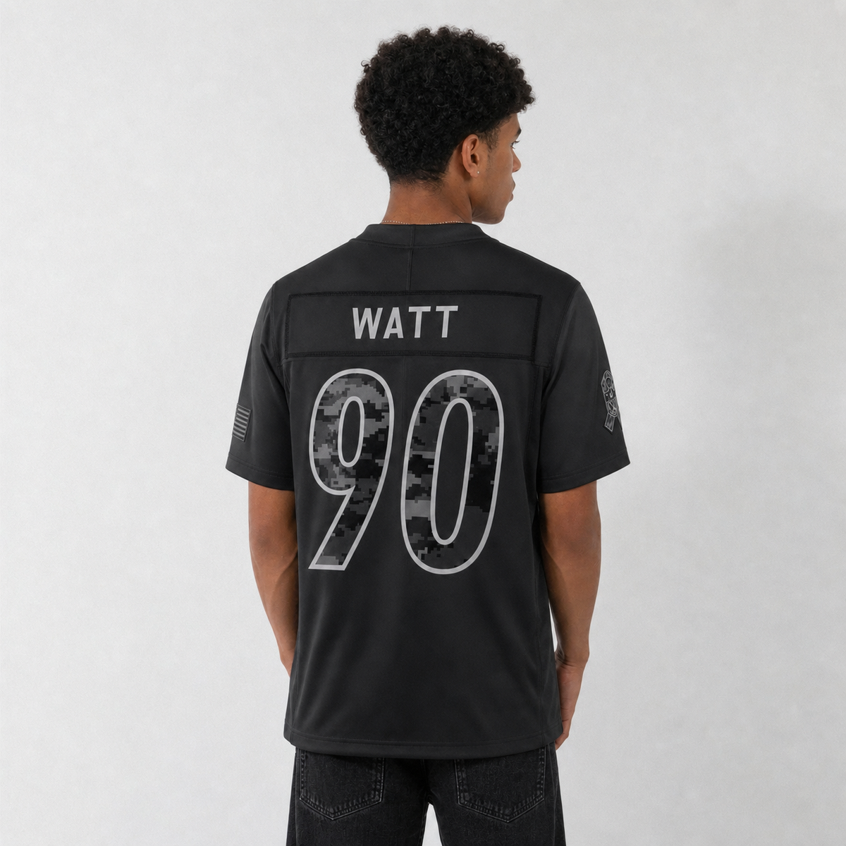 PIT Black Football Jersey Watt Number 90 Salute Style Custom Name and Number