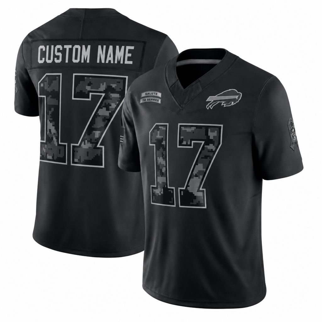 BUF Black Football Jersey Allen Number 17 Custom Name and Number