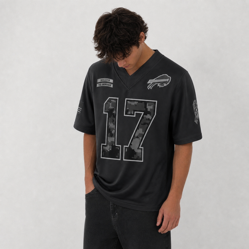 BUF Black Football Jersey Allen Number 17 Salute to Service