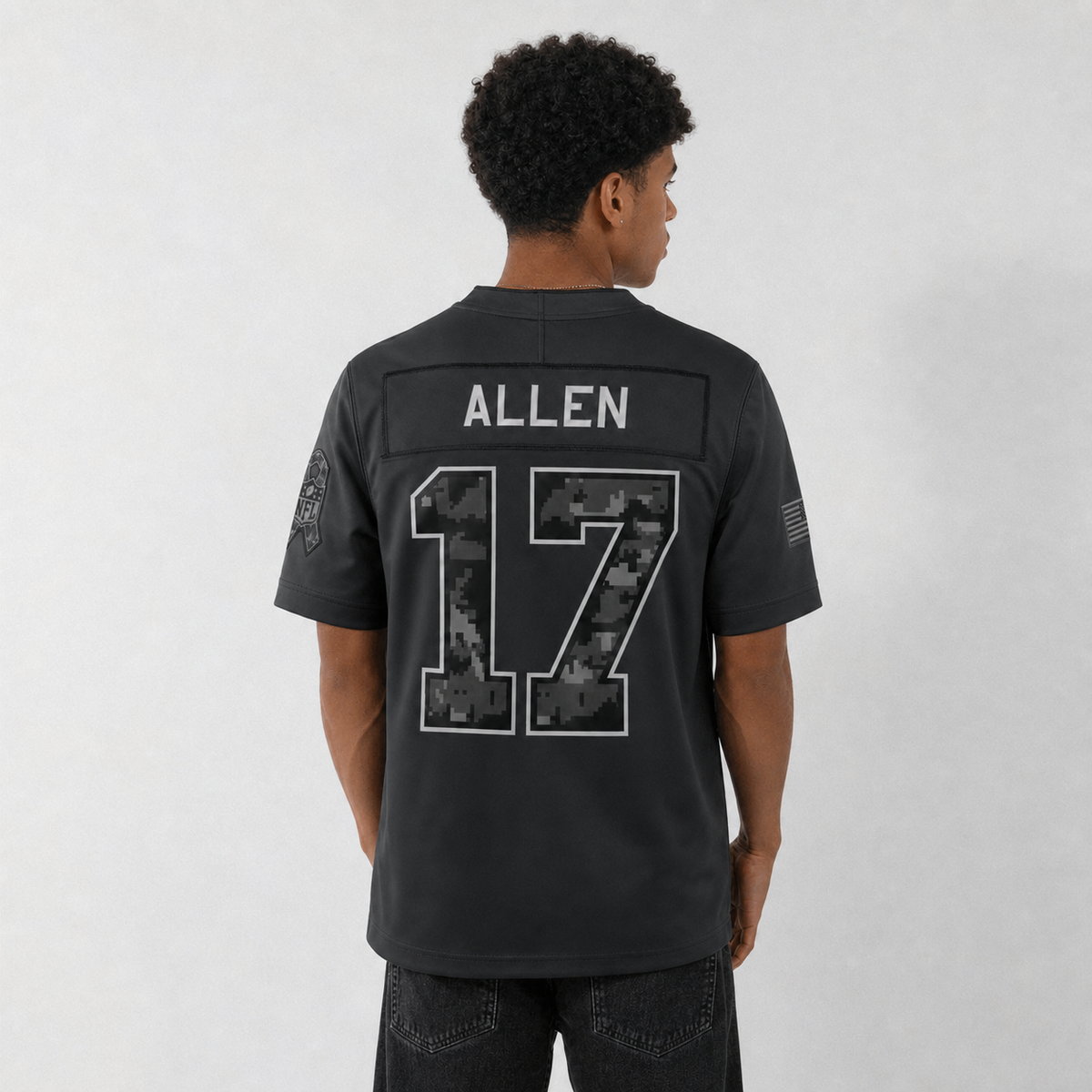 BUF Black Football Jersey Allen Number 17 Custom Name and Number