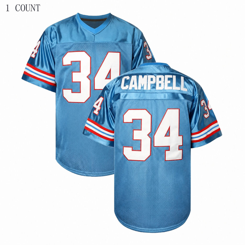 HOU Blue Football Jersey Campbell Number 34 Custom Name and Number