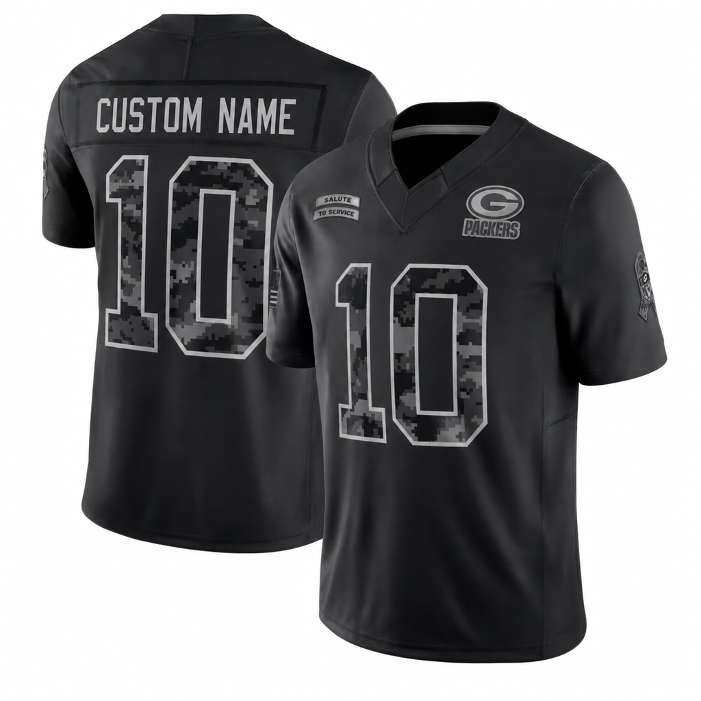 GB Black Football Jersey Love Number 10 Salute to Service
