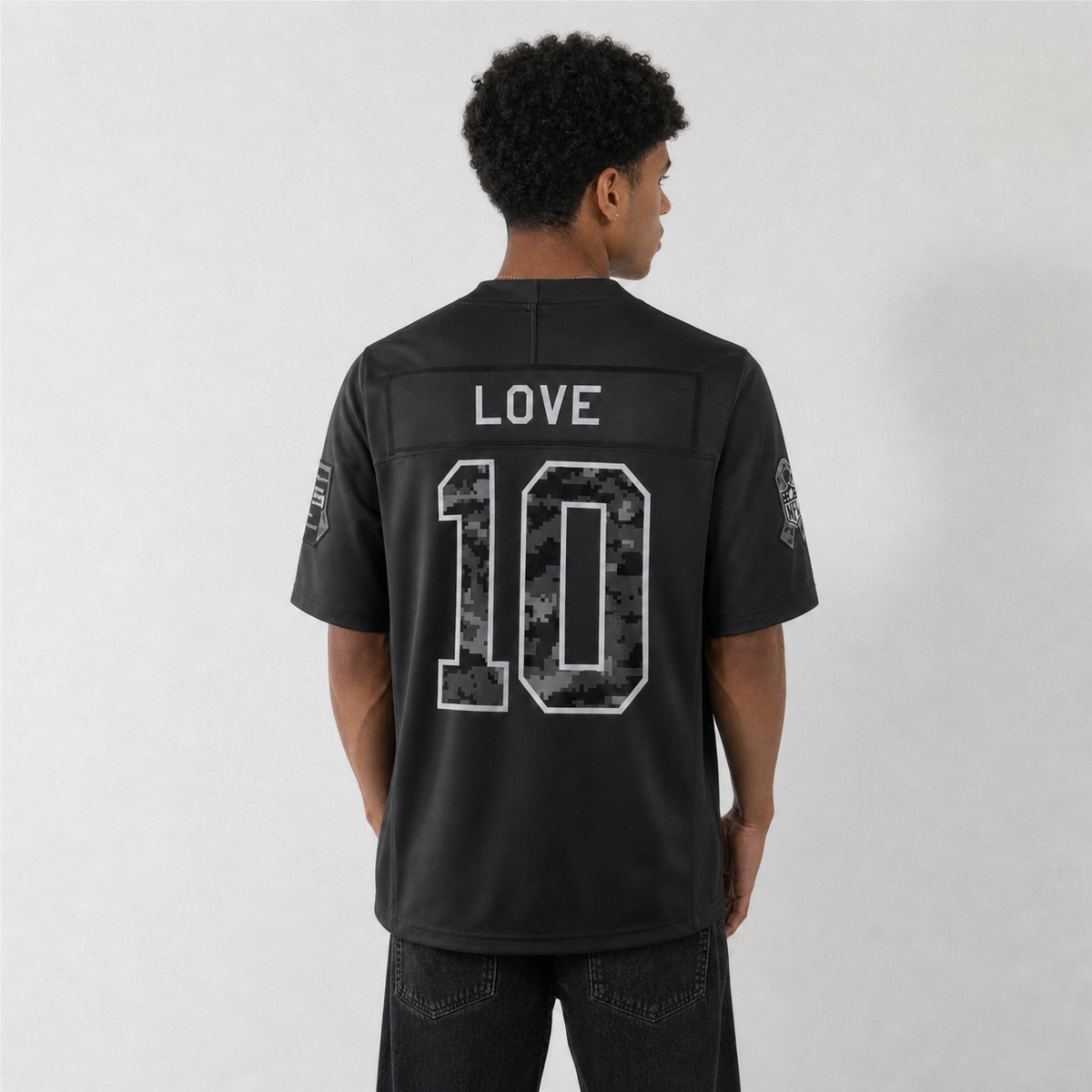 GB Black Football Jersey Love Number 10 Salute to Service