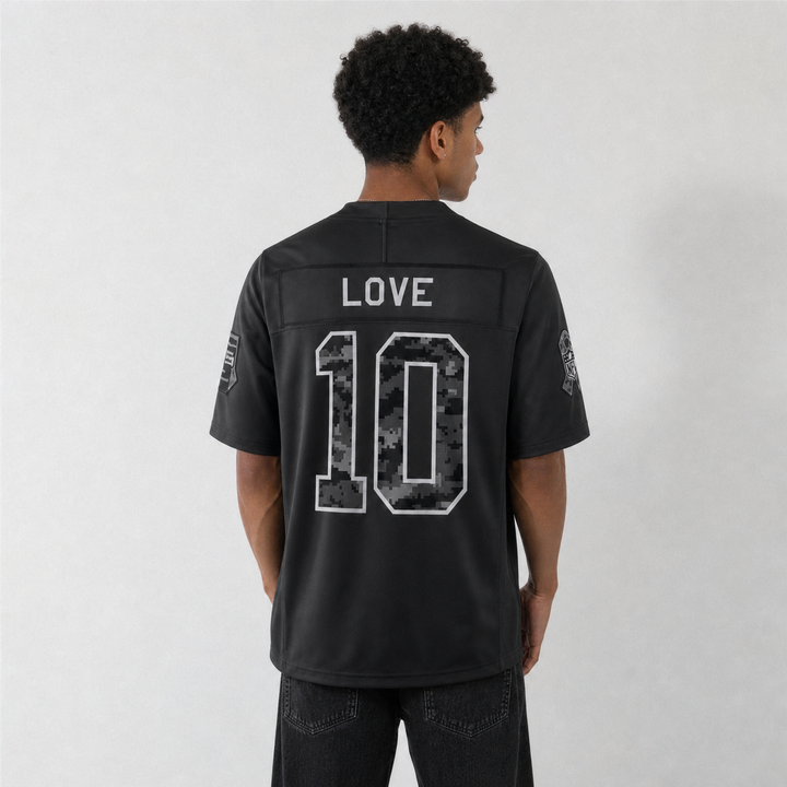 GB Black Football Jersey Love Number 10 Salute to Service