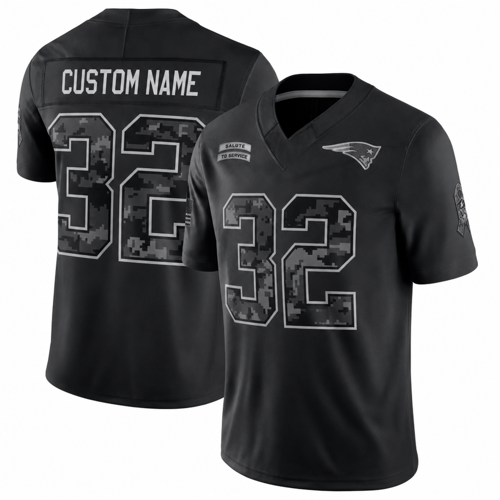 NE Black Football Jersey Henderson Number 32 Salute to Service