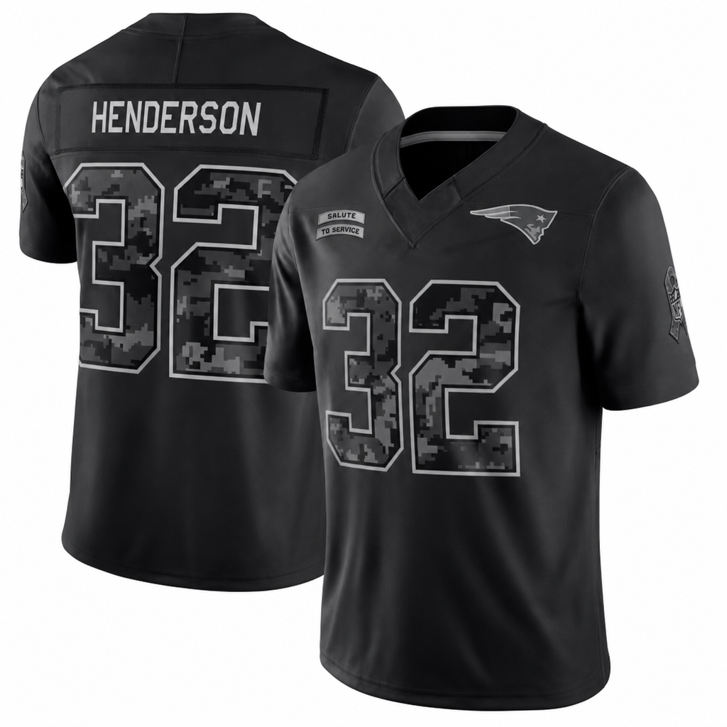 NE Black Football Jersey Henderson Number 32 Salute to Service