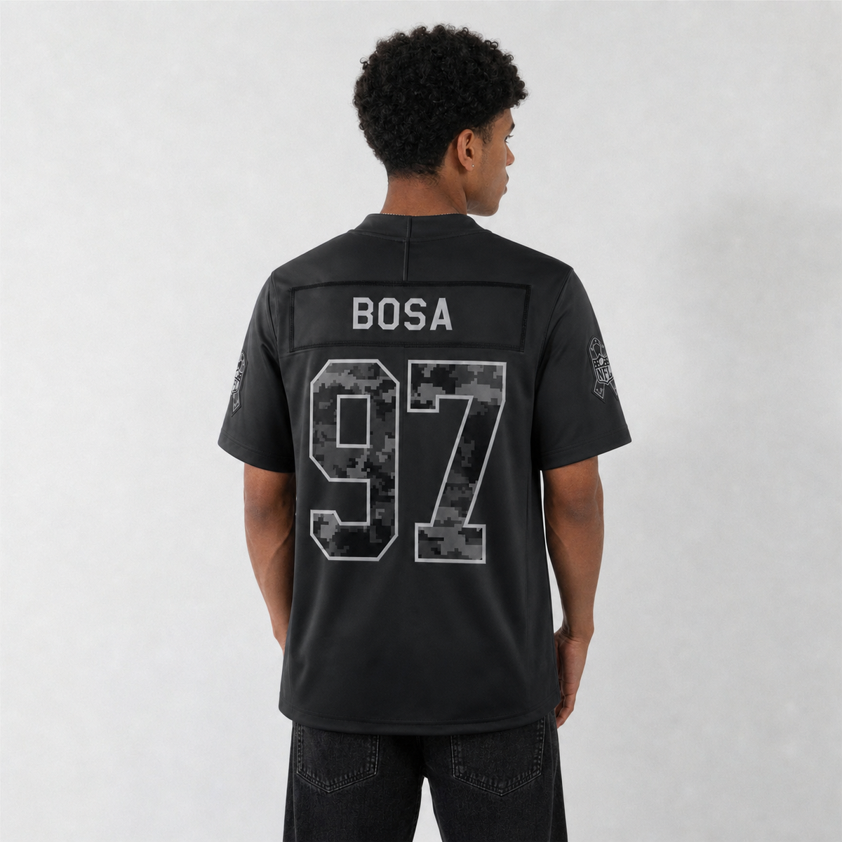 SF Black Football Jersey Bosa Number 97 Salute to Service