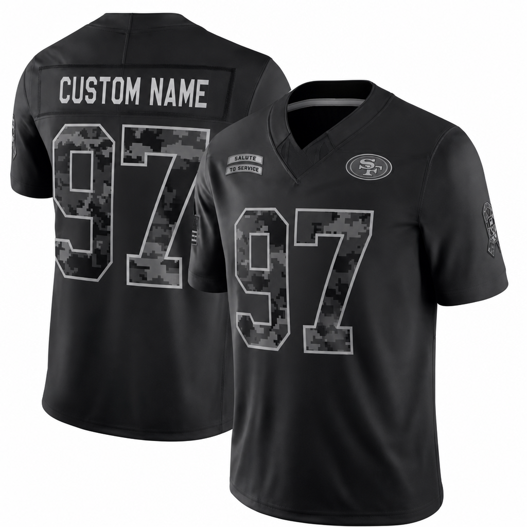 SF Black Football Jersey Bosa Number 97 Salute to Service