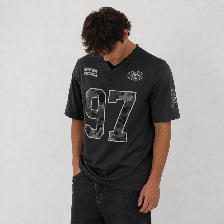 SF Black Football Jersey Bosa Number 97 Salute to Service