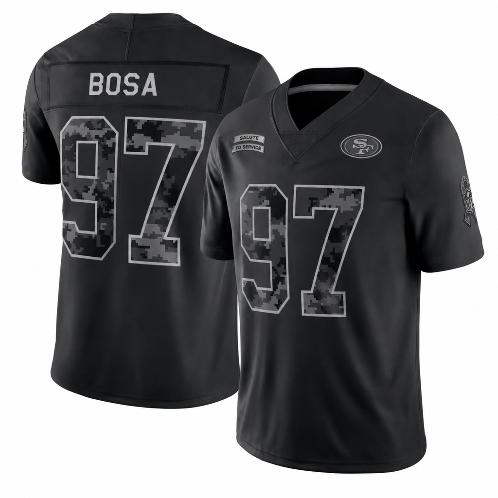 SF Black Football Jersey Bosa Number 97 Salute to Service