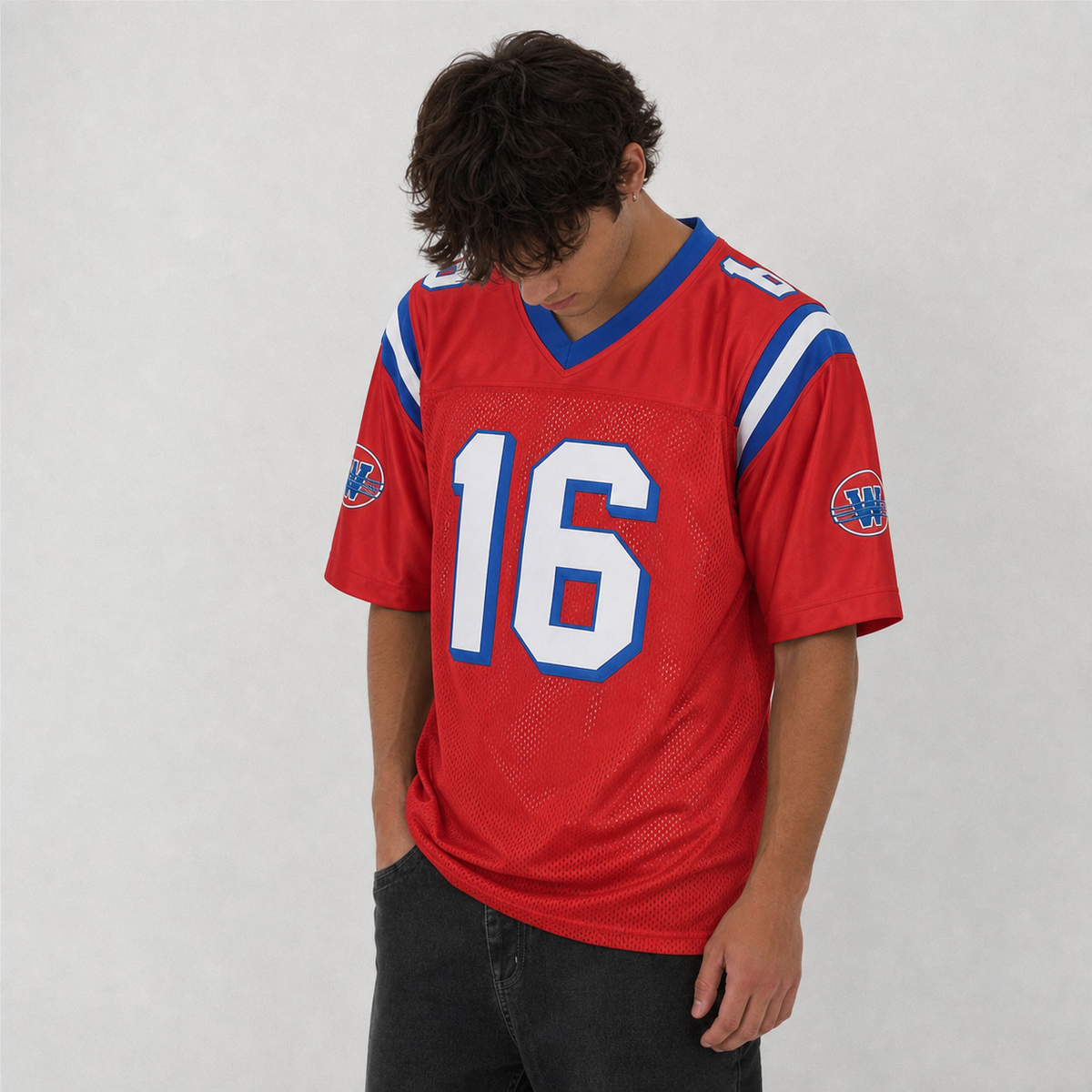 Custom Falco Red Football Jersey Number 16 Personalized Name and Number