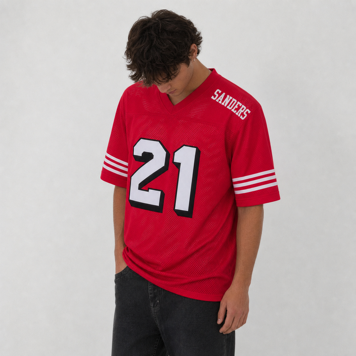 Custom Sanders Red Football Jersey Number 21 Personalized Name and Number