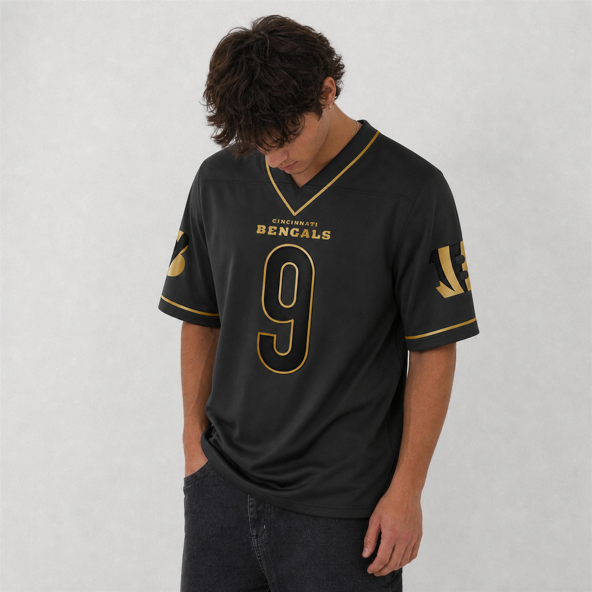 Cincinnati Bengals Black and Gold Football Jersey – Custom Name and Number