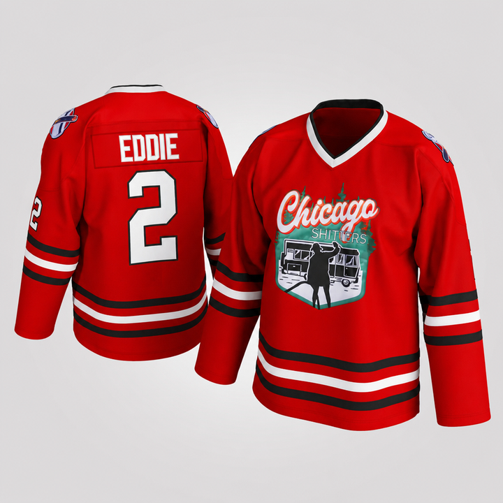 Cousin Eddie Chicago Red Hockey Jersey – Custom Name and Number