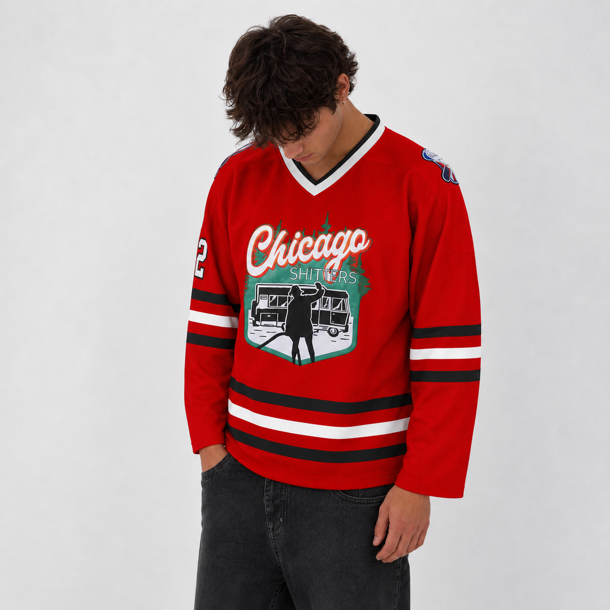 Cousin Eddie Chicago Red Hockey Jersey – Custom Name and Number