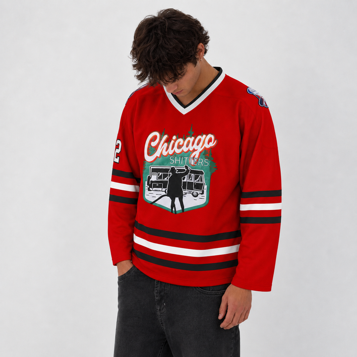 Cousin Eddie Chicago Red Hockey Jersey – Custom Name and Number