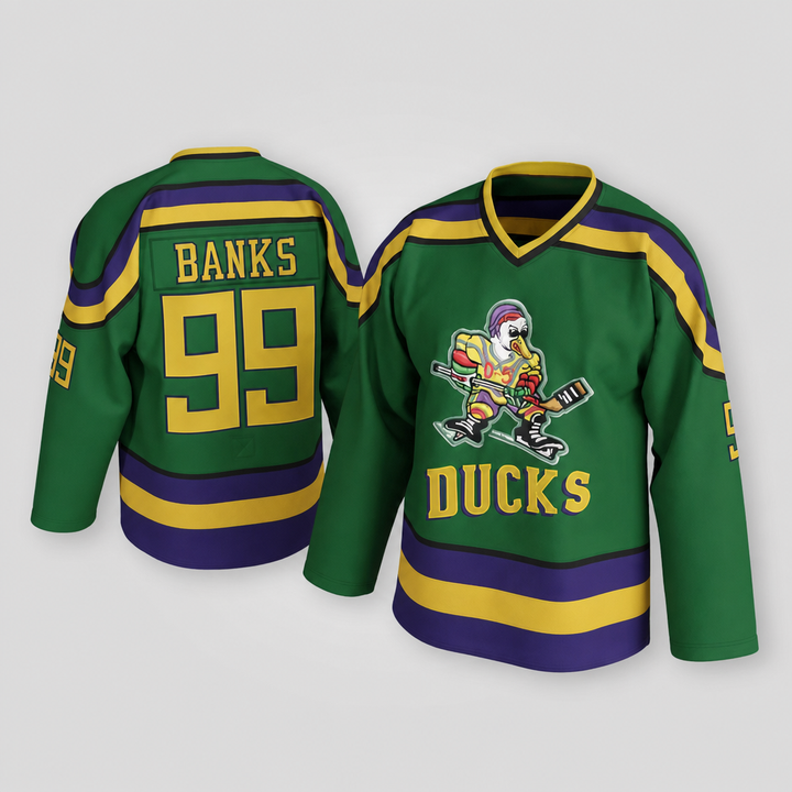 Banks 99 Ducks Green Hockey Jersey – Custom Name and Number