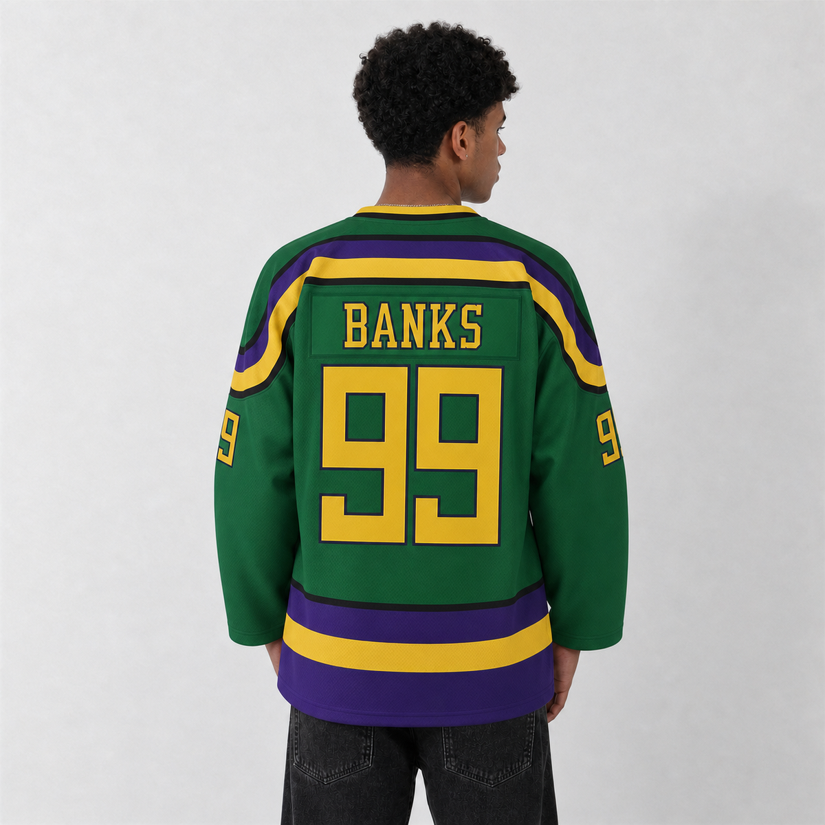 Banks 99 Ducks Green Hockey Jersey – Custom Name and Number