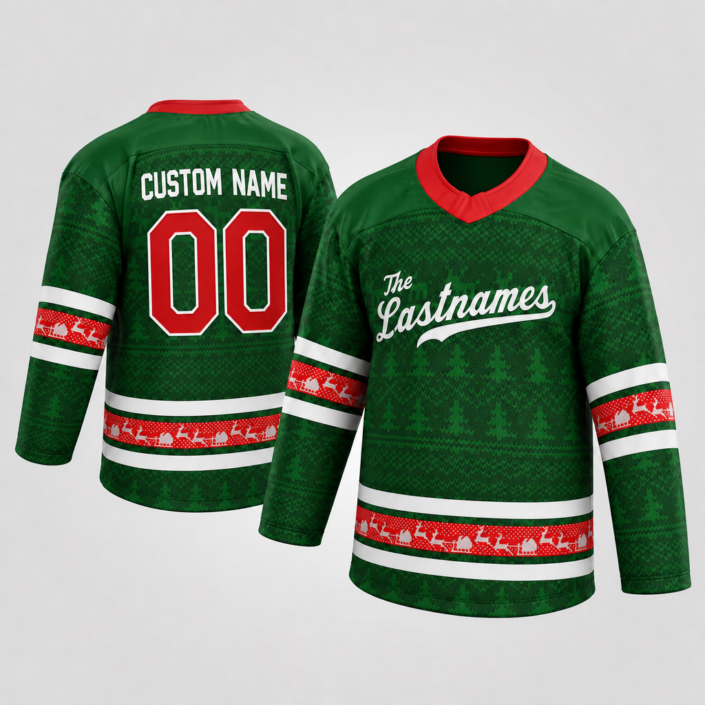 The Lastnames Green Christmas Hockey Jersey – Custom Name and Number