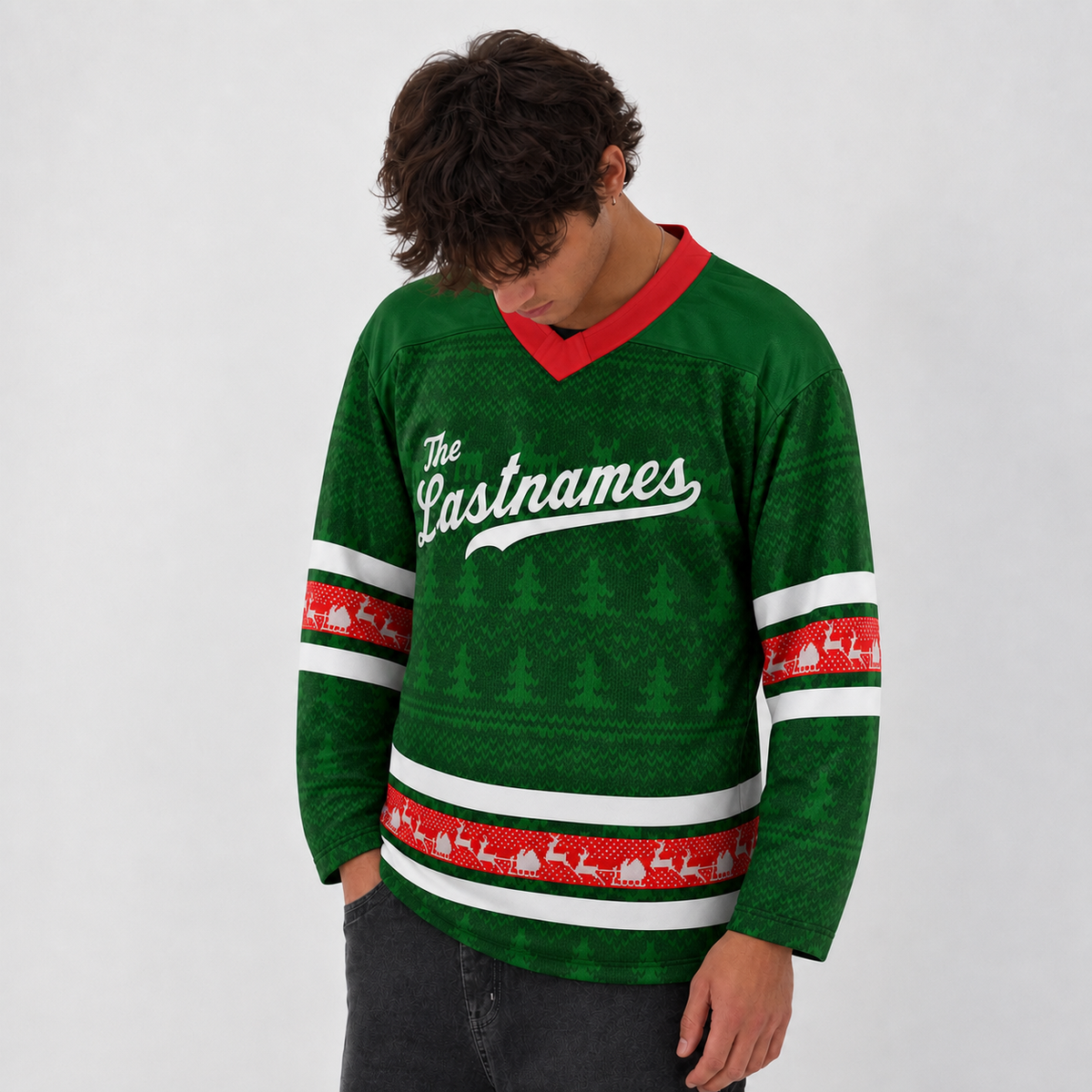 The Lastnames Green Christmas Hockey Jersey – Custom Name and Number